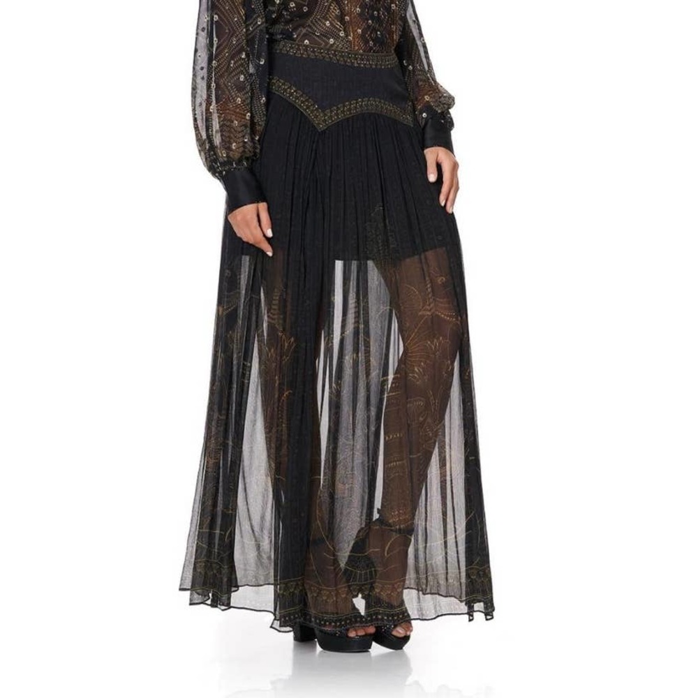 Camilla Egyptian print  long skirt, Layered Maxi Skirt w/crystal embellishment